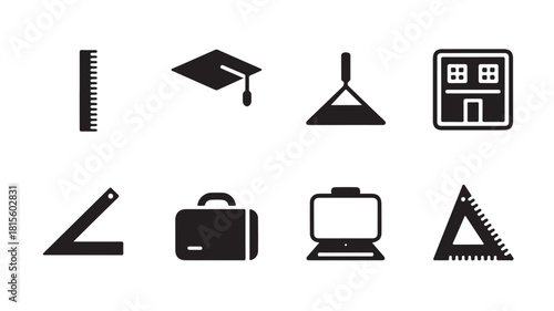 Set of education and school icons minimalist glyph vector design for web and mobile apps isolated on white background