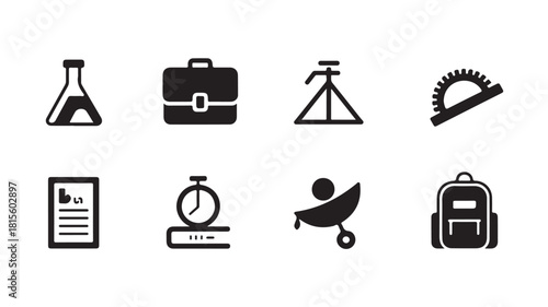 Set of education and science icons simple black glyph vector design isolated on white background for web and mobile apps