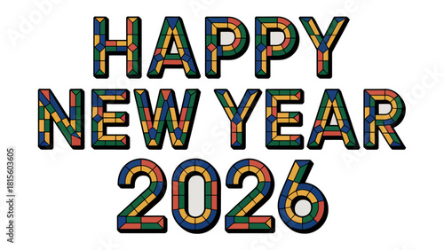 Colorful Happy New Year 2026: An eye-catching graphic spells out the celebratory greeting against a minimalist backdrop, heralding the arrival of 2026 with a touch of modern flair.