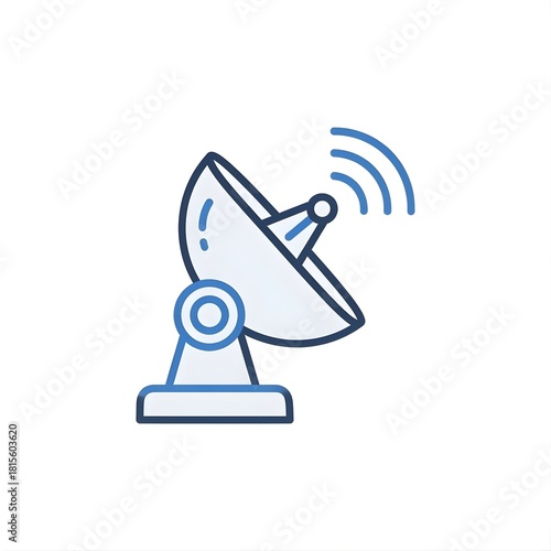 Satellite dish icon with signal waves for communication technology.