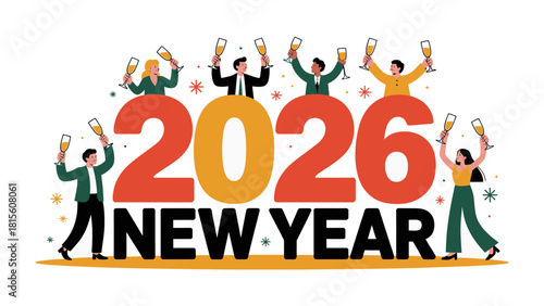 New Year 2026 Celebration: A jubilant depiction of individuals raising their glasses to celebrate the arrival of the New Year 2026, filled with festive cheer and optimism.