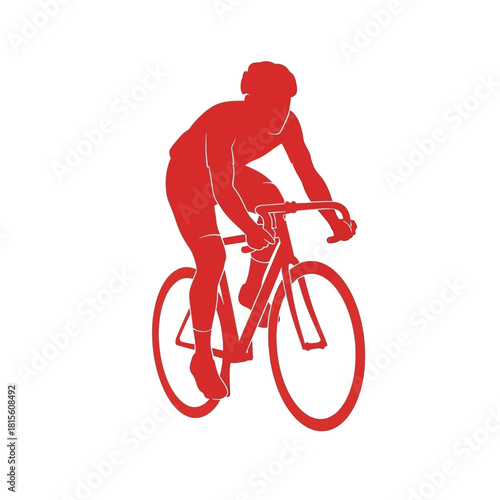 Red cyclist icon speeding forward captures the essence of athletic motion and adrenaline fueled