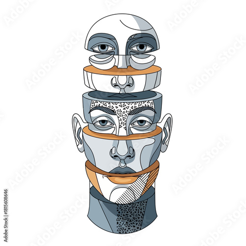 Fragmented identity: a surreal exploration of the human condition through layered faces