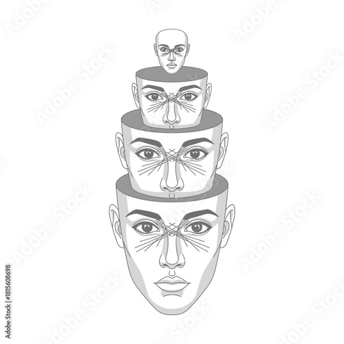 A Stylized Ascending Tower of Faces Exploring Individuality and Multiplicity