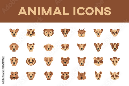 set of wild animal faces icons