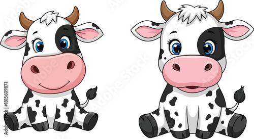 Cartoon cow chewing leaves isolated on transparent background