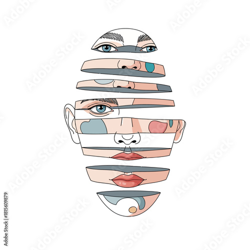 Deconstructed identity abstract facial representation artistic dissection human portrait