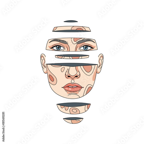 Surreal fragmented portrait showcasing abstract identity and self-perception expression