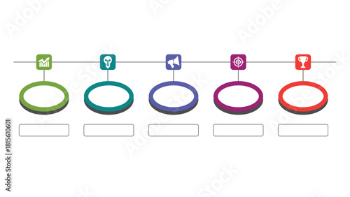 Five Stage Business Process Infographic with Colorful Rings and Iconography for Data Visualization