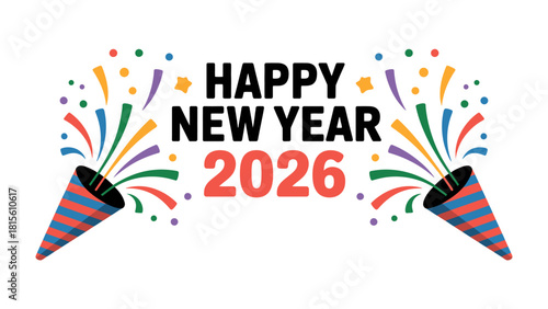 Happy New Year 2026 Celebration: A vibrant visual greeting for the year 2026, featuring festive confetti, symbolizing the beginning of a joyous new year, perfect for celebrations and greetings.
