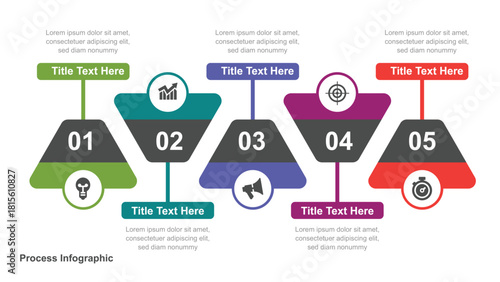 Five Steps Presentation Colorful Process Infographic with Icons, Title Text, and Data