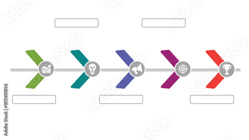 FiveStep Business Process Infographic Arrows, Icons, and Text Boxes Presentation