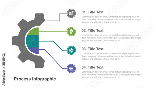 Gear Process Infographic Four Steps with Business Icons and Placeholders for Titles and Descriptions