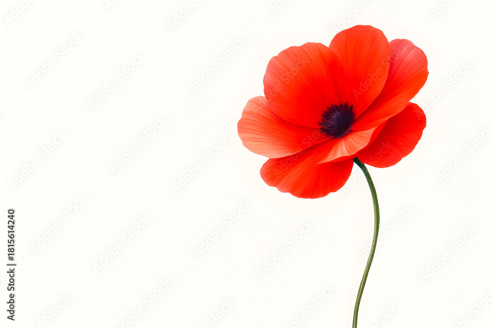 Obraz premium Single red flower on light background with copy space