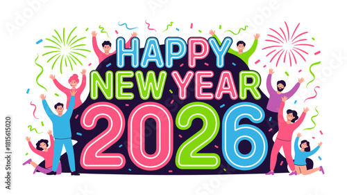 New Year's Eve Festivities: Celebrating the arrival of 2026, a vibrant and joyful scene unfolds with animated characters and celebratory elements. 