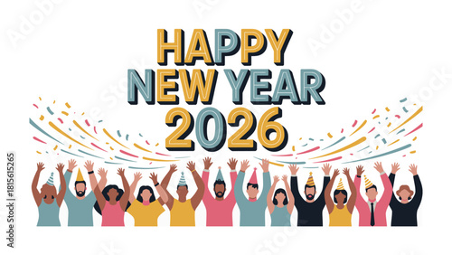 New Year Festivities in 2026: A vibrant and diverse gathering of individuals, joyful and united, celebrates the arrival of a new year, bathed in a shower of confetti