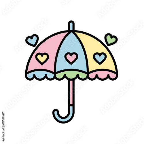 Charming pastel umbrella with affectionate hearts illustration for cheerful and positive themes