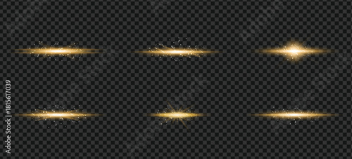 Golden light effects set with glowing lines, and sparkling particles