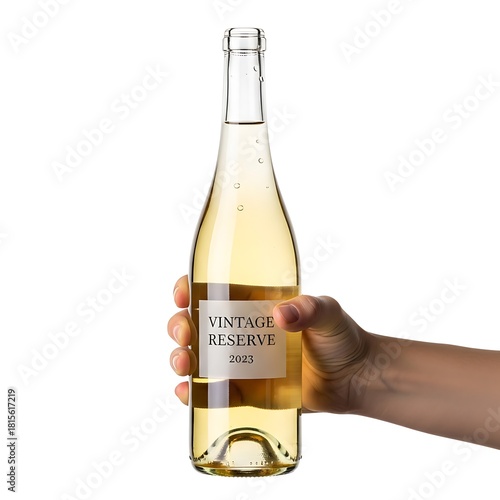 Hand Holding a Bottle of Vintage Reserve Sparkling Wine.