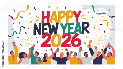 Festive Cheers to New Beginnings: A vibrant scene of people celebrating the New Year 2026, embracing the fresh start with jubilant spirit and sparkling drinks