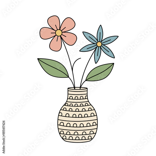 Delicate floral arrangement in a patterned vase evoking a sense of tranquility and simple beauty