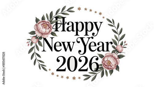 New Year floral wreath: The warm wishes for new year, the vintage floral wreath encircles, embodying the themes of renewal and a fresh start. A sense of festive decoration