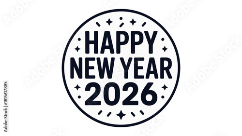 New Year 2026: A circular emblem celebrating the new year, filled with stars and joyous anticipation. 