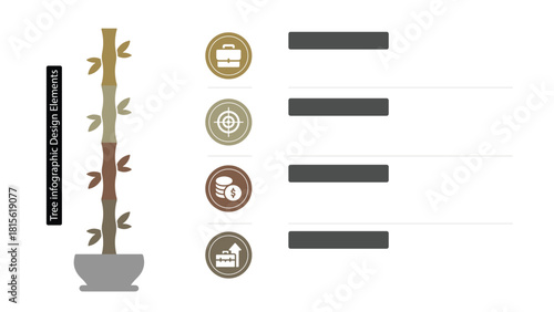 Business Plan Tree Diagram Infographic Presenting Four Key Steps with Icons and Horizontal Bars