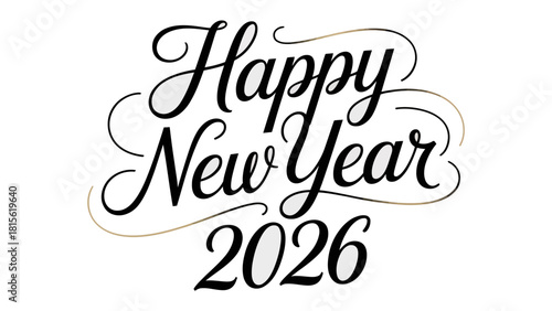 New Year 2026 Celebration: A beautifully designed greeting card with an elegant and festive script that proclaims Happy New Year 2026, celebrating the joy and excitement of the upcoming year.