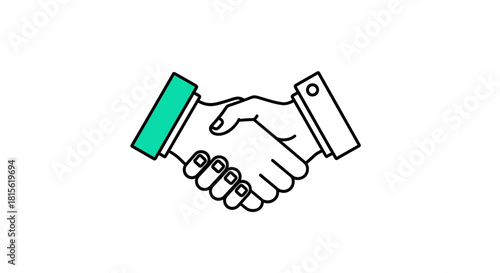 Clean line art illustration of a handshake symbolizing successful deal completion, trust, and mutual respect in a professional setting for business collaboration