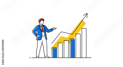 Business Growth Man presenting financial graph with rising success and company achievements
