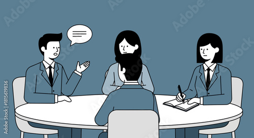 Business professionals conducting an important corporate meeting or job interview at a conference table, symbolizing effective communication and collaborative decision-making processes