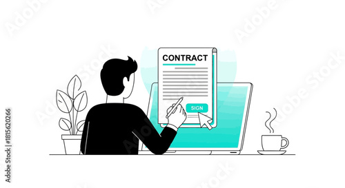 Signing an Online Contract Digital Agreement Illustration