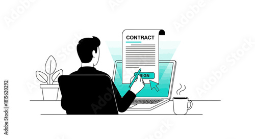 Seamless online contract signing and electronic agreement management, highlighting secure digital signatures and efficient document processing for modern business and remote work solutions