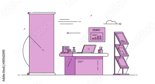 Office booth illustration minimalist vector design for business events and presentations