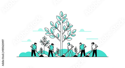 Team Planting Trees Growing a Greener Future with Collaborative Efforts for Environmental Sustainability