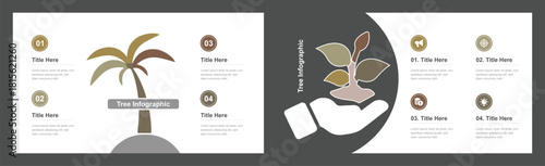 Two TreeThemed Infographic Templates Depicting Growth Process with Numbers, Icons, and Title/Description Blocks