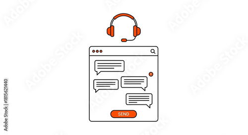 Online Support Illustration of Chat Interface with Headset Icon for Digital Assistance and Communication