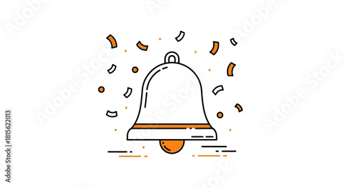 Notification bell icon with confetti for alerts, announcements, reminders, and updates on white background