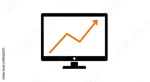 Computer monitor displaying a financial growth chart with an upward trending line, symbolizing business progress and success