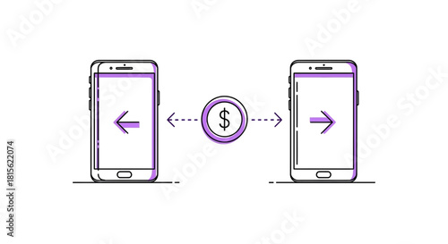 Digital Money Transfer Between Smartphones Secure Mobile Payments Illustration