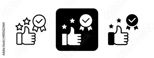 Reputation Solid color and black line drawing vector illustration set