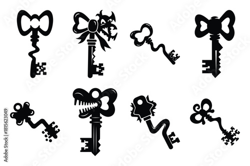 wacky key silhouette icon set on the white background