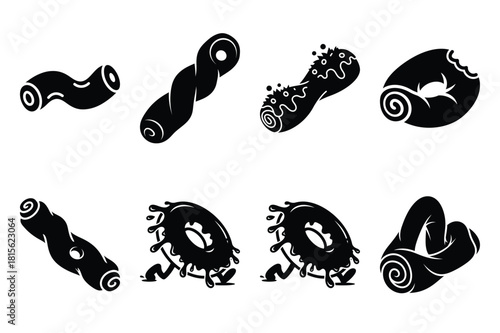 wacky donut roll silhouette icon set on the white background