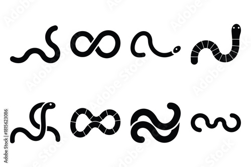 wiggly worm silhouette icon set on the white background