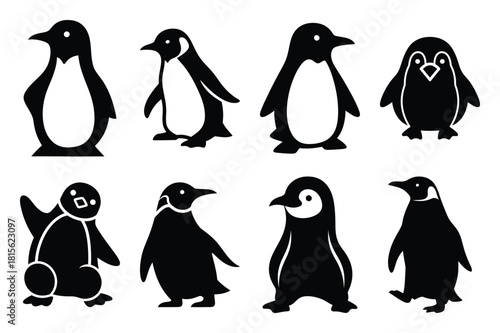 wobble penguin silhouette icon set on the white background