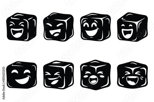 chuckling ice cube silhouette icon set on the white background