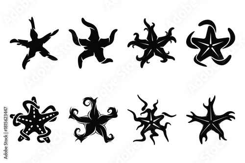 crazy starfish silhouette icon set on the white background