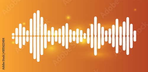 Abstract sound wave forms on gradient orange background, audio spectrum for voice recording