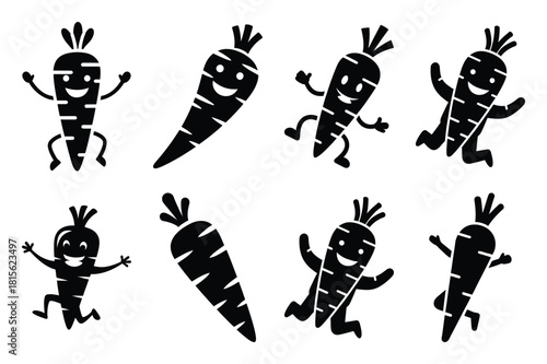 funky carrot jump silhouette icon set on the white background
